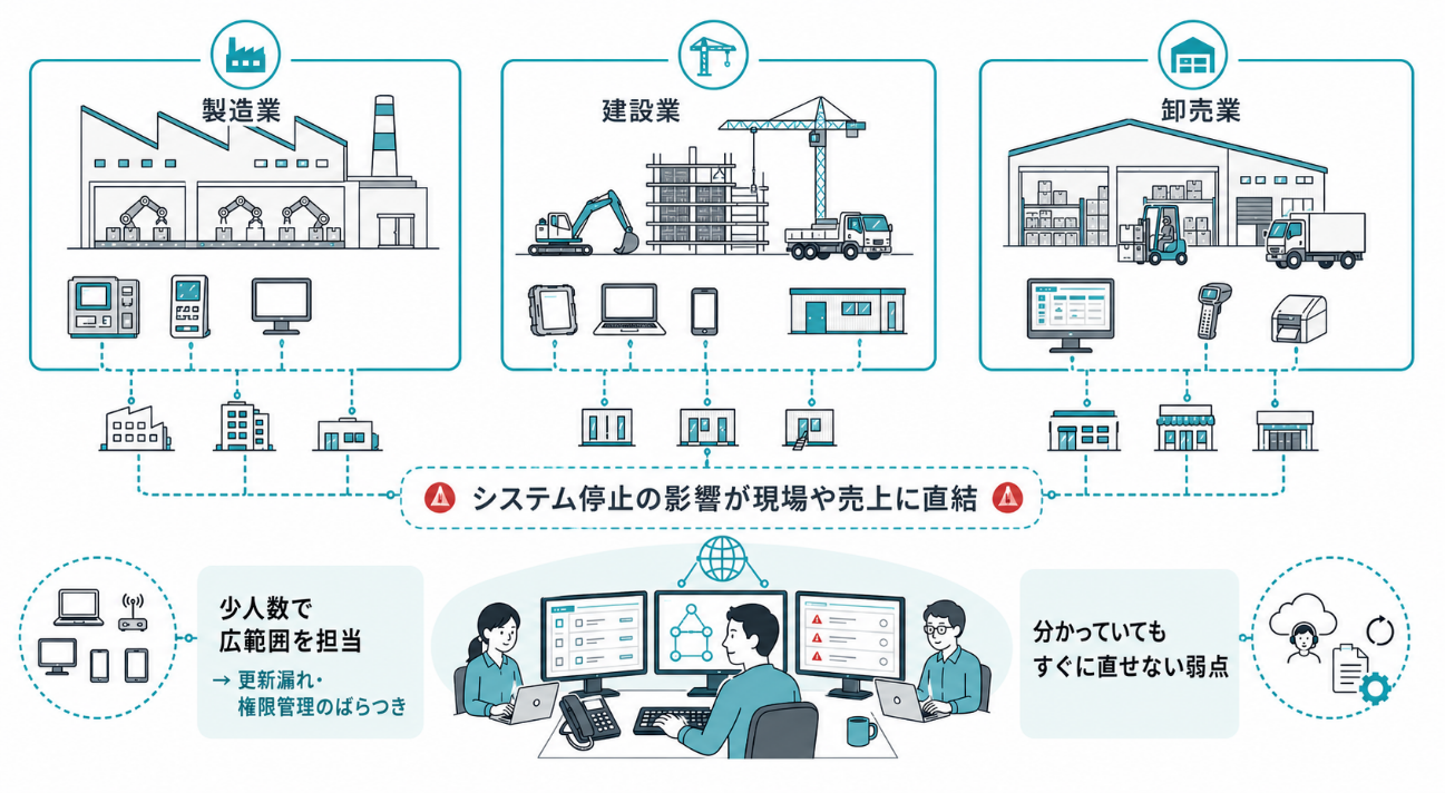 なぜ製造業・建設業・卸売業の「少人数情シス」が狙われやすいのか